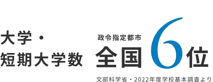 文部科学省 2019年学校基本調査より、神戸の大学・短期大学数は全国の政令指定都市2位