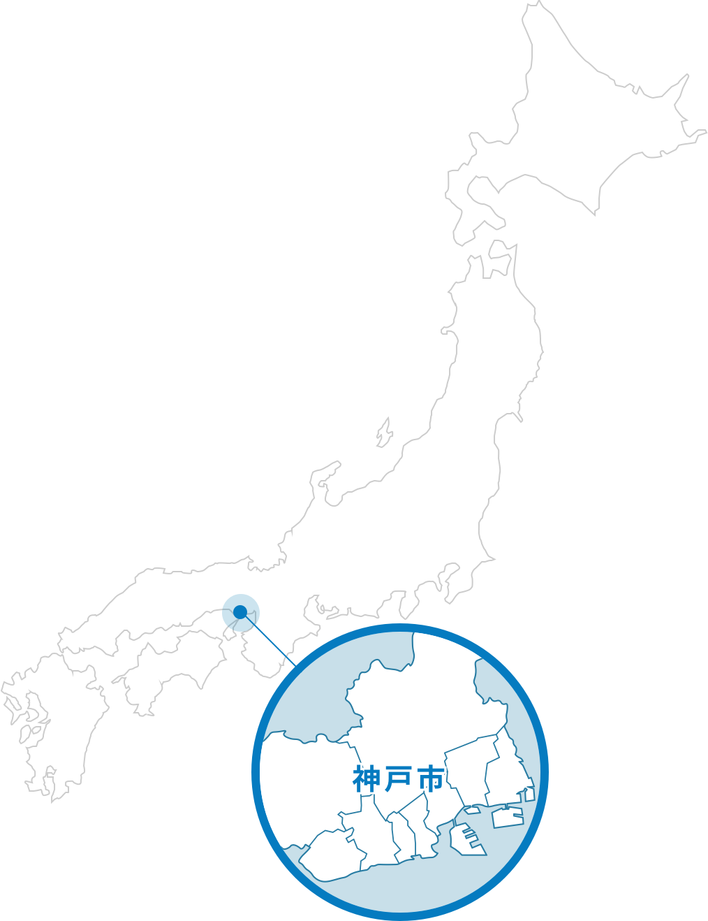 日本地図から見た神戸市の位置図